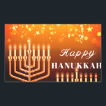 Adesivo Retangular Pau Quadrado Feliz Hanukkah Menorah<br><div class="desc">Celebre oito dias e oito noites do Festival das Luzes com cartões e presentes de Chanucá. O festival de luzes está aqui. Acenda a menorah,  brinque com o sonho e o banquete em latas e suganínos. Celebre o espírito de Chanucá com amigos,  familiares e entes queridos desejando-lhes Feliz Chanucá.</div>