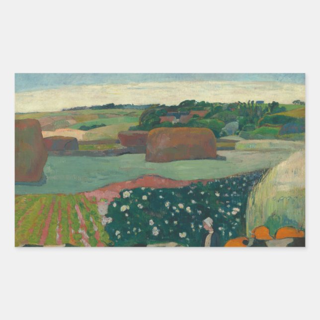 Adesivo Retangular Paul Gauguin - Haystacks na Bretanha (Frente)