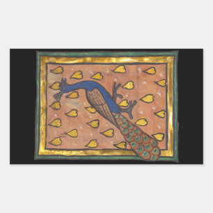 Adesivo Retangular Pavão do Bestiário Medieval c. 1270