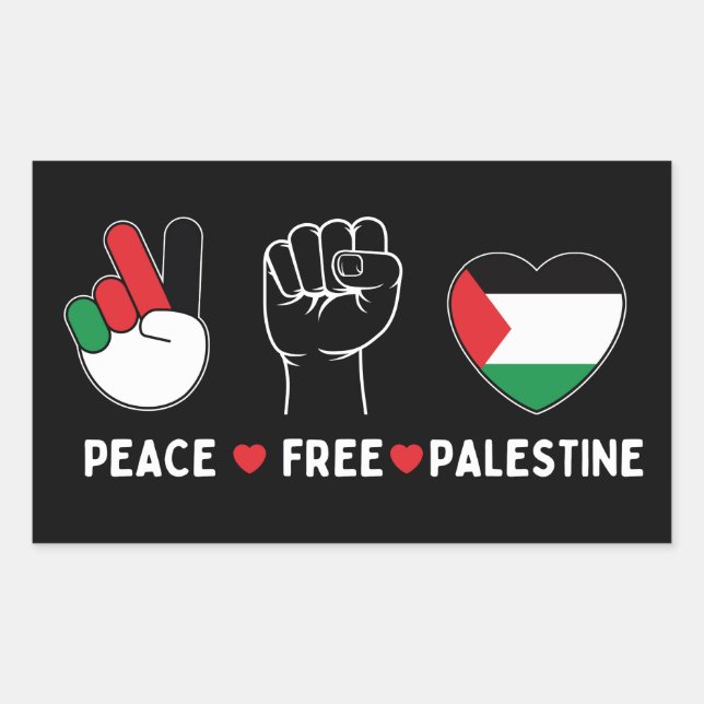 Adesivo Retangular paz amor palestina - liberdade para palestinos (Frente)