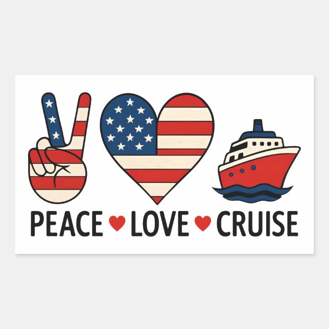 Adesivo Retangular Peace Love Cruise USA Vacance Vibes (Frente)