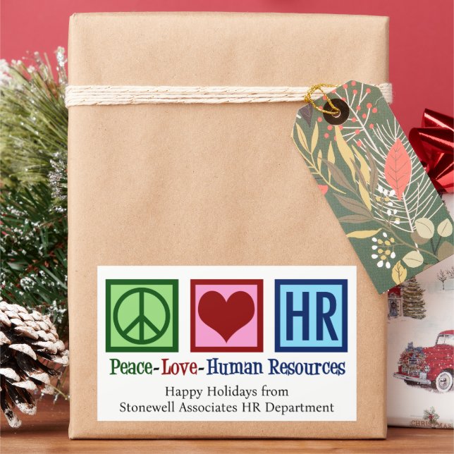 Adesivo Retangular Peace Love Human Resources Custom HR Natal (Feriado)
