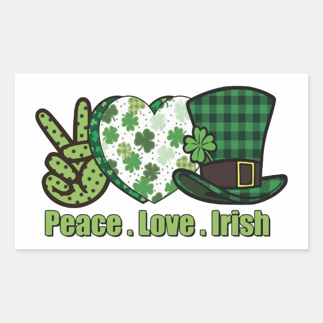 Adesivo Retangular Peace Love Irish Stickers - para uso diário (Frente)