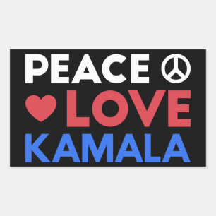 Adesivo Retangular Peace Love Kamala I - Kamala Harris Para President