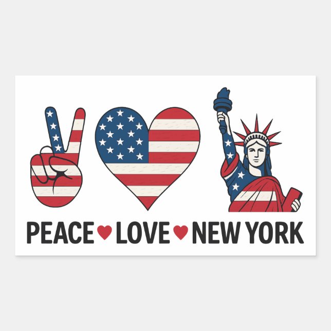 Adesivo Retangular Peace Love New York (Frente)