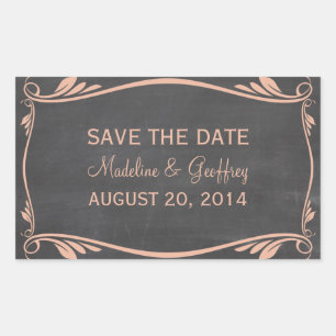 Adesivo Retangular Peach Flourish Chalkboard Save the Date Stickers