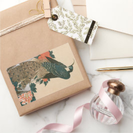 Adesivo Retangular Peacock and Peonies by Hiroshige, Arte Japonesa
