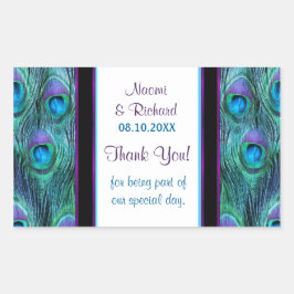 Adesivo Retangular Peacock Feather Drama - Obrigado Seal - Personaliz