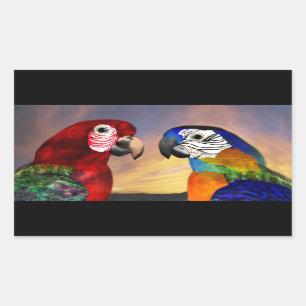 ADESIVO RETANGULAR PEDAÇOS HÍPIDOS / ARA VERMELHA E AZUL