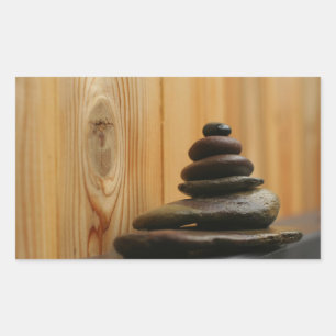 Adesivo Retangular Pedras de Meditação do Cairn e Madeira
