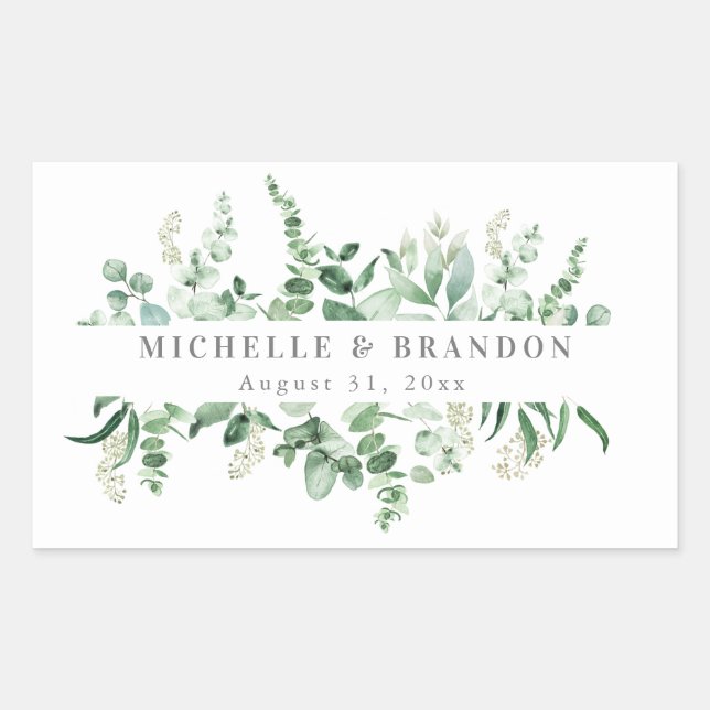 Adesivo Retangular Pegatinawater colored eucalyptus wedding thank you (Frente)