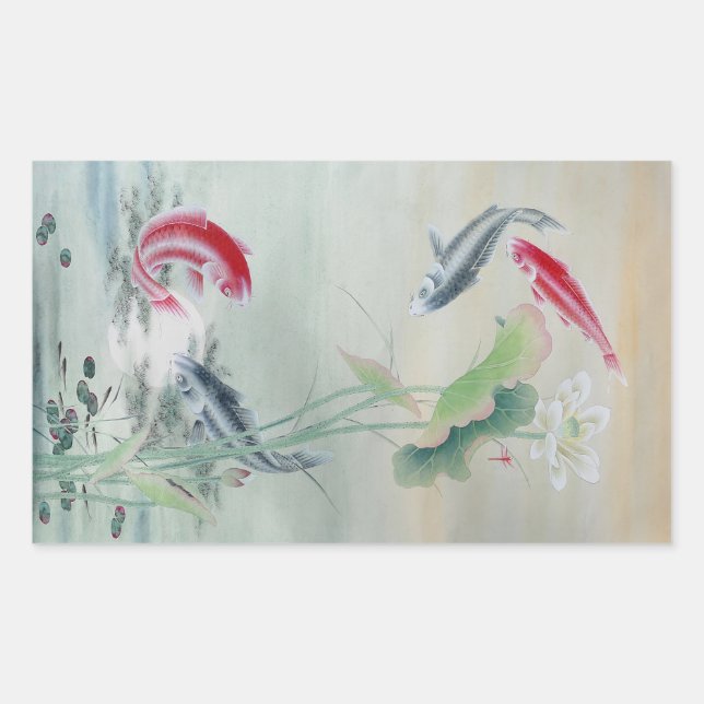 Adesivo Retangular Peixe Koi com Lotus (Frente)