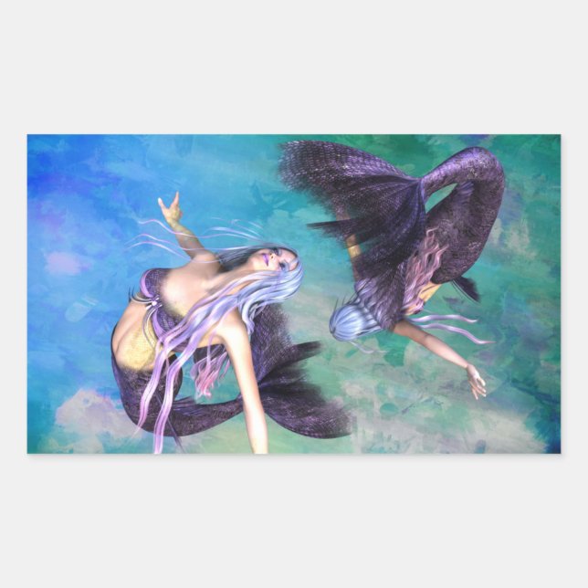 Adesivo Retangular Peixes - Duas Sereias Nadando em um Loop (Frente)