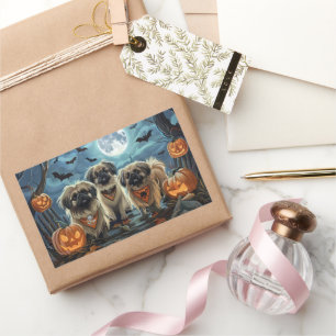 Adesivo Retangular Pekingese Halloween Spooky