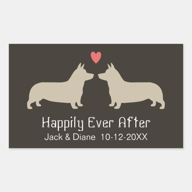 Adesivo Retangular Pembroke Welsh Corgis com Coração e Texto (Frente)