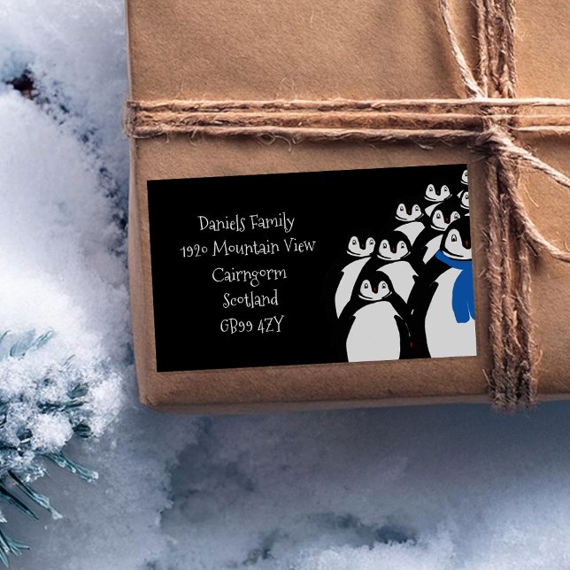 Adesivo Retangular Penguin Return Address Black (Criador carregado)