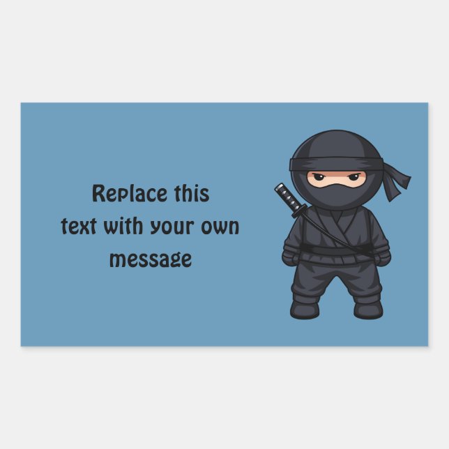 Adesivo Retangular Pequeno Ninja Guerreiro no Azul (Frente)