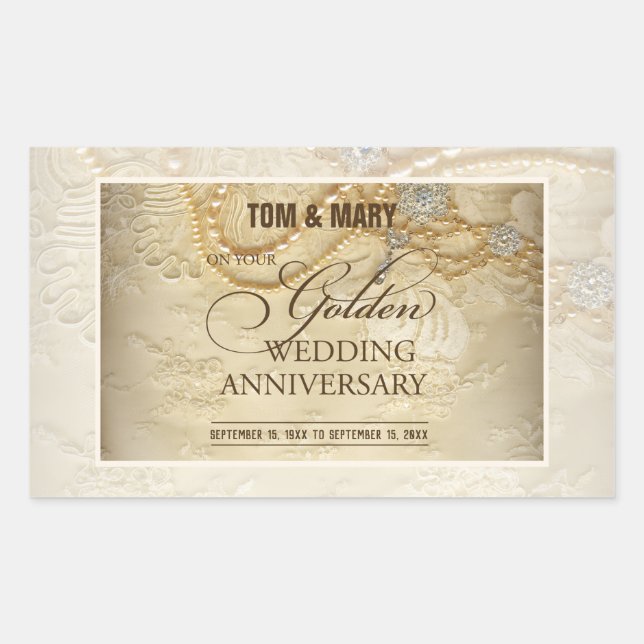 Adesivo Retangular Pérolas Personalizáveis para Bodas de Ouro (Frente)