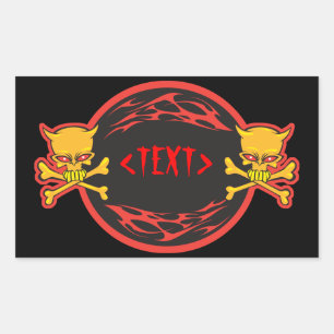 Adesivo Retangular Personalizar design de Caveiras e Chamas, <TEXT>
