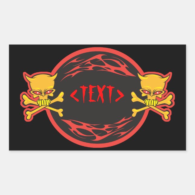 Adesivo Retangular Personalizar design de Caveiras e Chamas, <TEXT> (Frente)