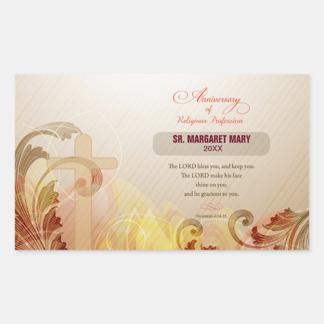 Adesivo Retangular Personalizar nome e ano freira, 60 anos religioso (Frente)