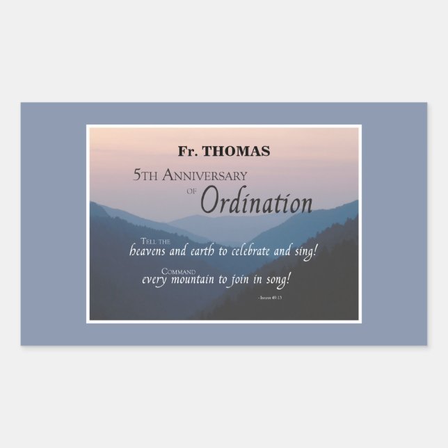 Adesivo Retangular Personalize o 5 dos Parabéns de Ordenação (Frente)