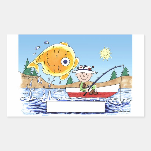 Adesivo Retangular Pesca, Pescador - Cartoon Personalizado (Frente)
