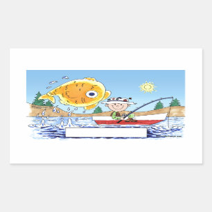 Adesivo Retangular Pesca, Pescador - Cartoon Personalizado