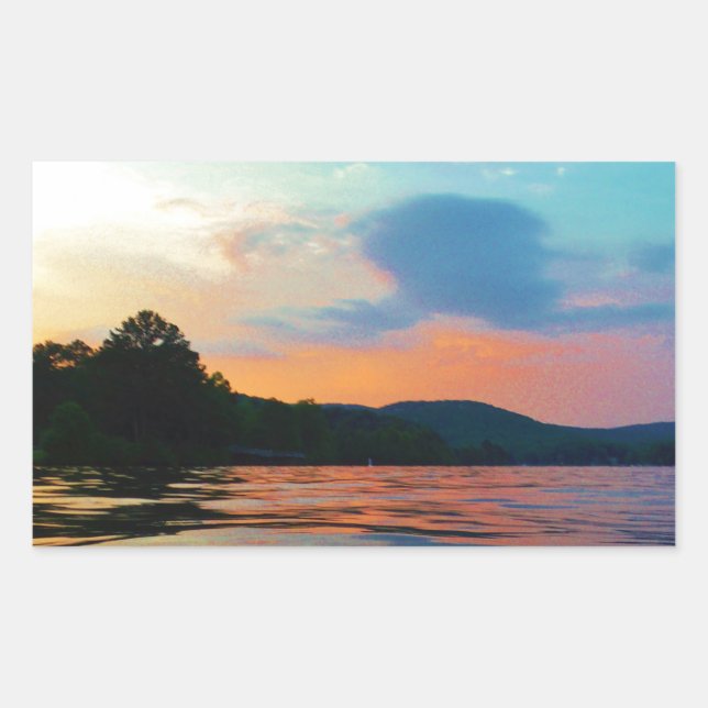 Adesivo Retangular Pêssego e Sunset Azul no lago de montanha (Frente)