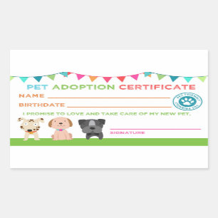 Adesivo Retangular Pet Adotion Certificate Sticker