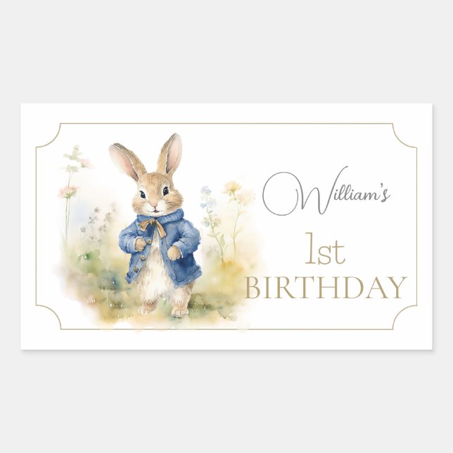 Adesivo Retangular Peter The Rabbit Watercolor Birthday (Frente)