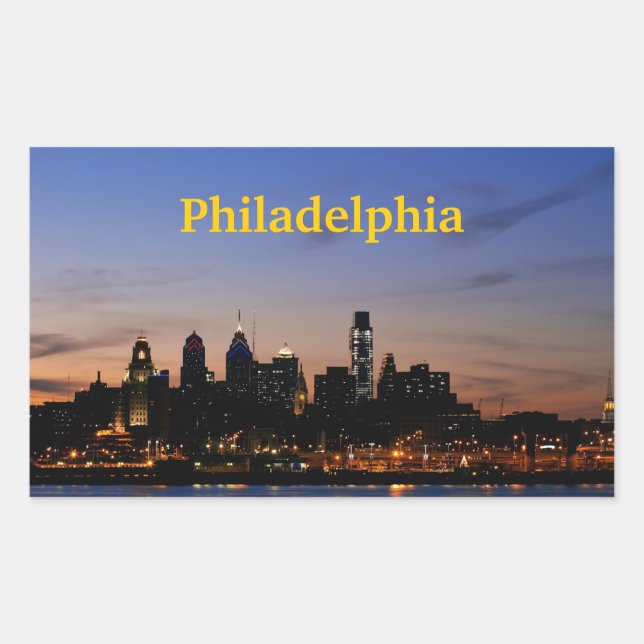 Adesivo Retangular Philadelphia Twilight Skyline Sticker (Frente)