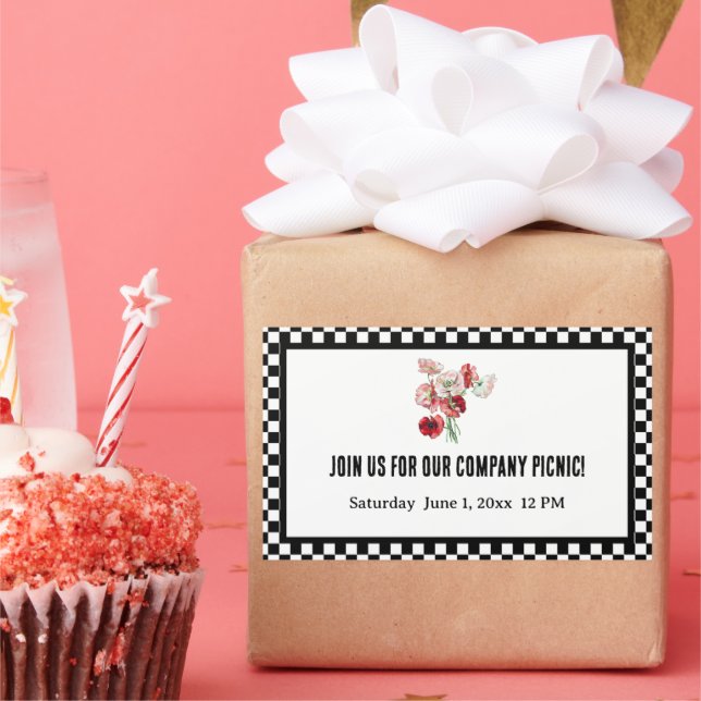Adesivo Retangular Picnic da Empresa com Xadrez Retro Preto e Branco (Festa)