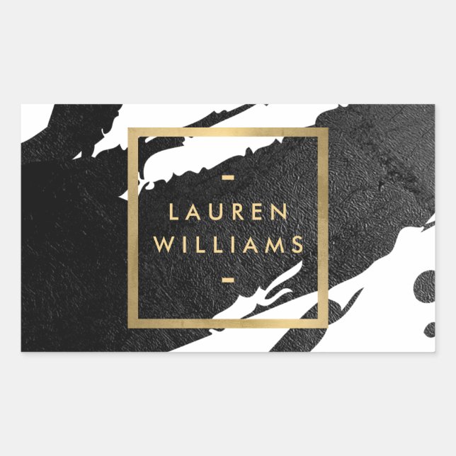 Adesivo Retangular Pinceladas Abstratas de Tinta Preta (Frente)