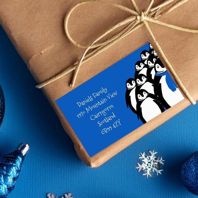 Adesivo Retangular Pinguim de Natal Endereço de Retorno Azul (Criador carregado)