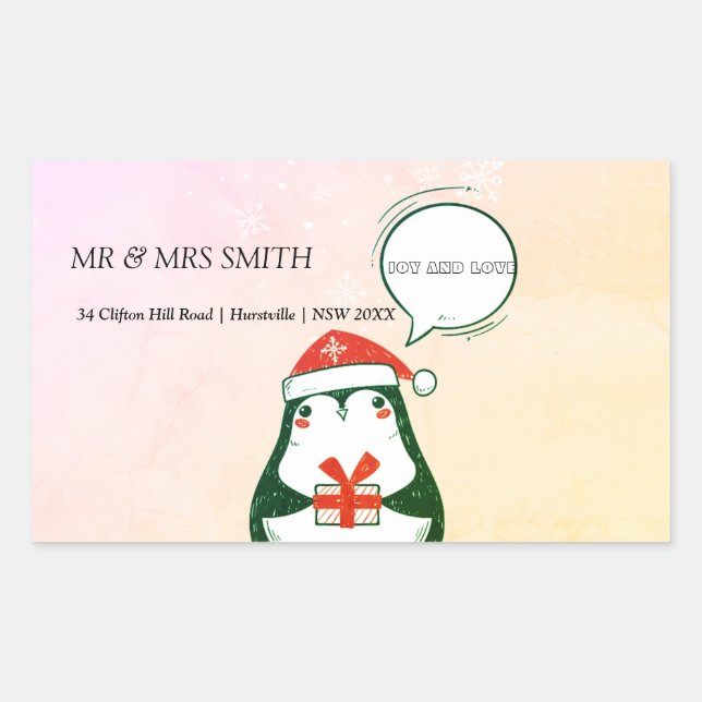 Adesivo Retangular Pinguim Natal dá vinheta retangular (Frente)