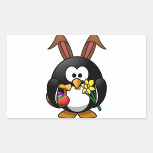 Adesivo Retangular Pinguim páscoa