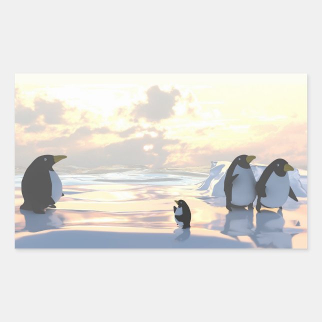 Adesivo Retangular pinguins relaxando em uma placa de gelo (Frente)