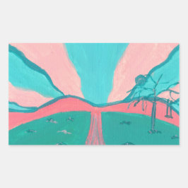 Adesivo Retangular Pink and Green Minimalistic Landscape Stickers