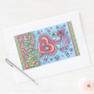 ADESIVO RETANGULAR PINK FLAMINGO CUPID E NAMORADOS DE CORAÇÕES DE VOO