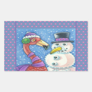 ADESIVO RETANGULAR PINK FLAMINGO SNOWMAN CHRISTMAS VÍDEOS