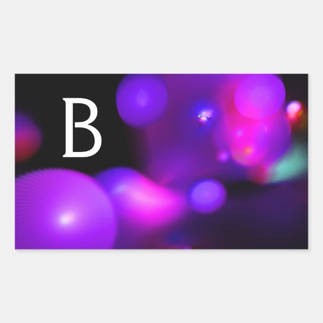 ADESIVO RETANGULAR PINK FUCHSIA PURPLE BLACK FRACTAL BUBBLES MONOGRAM (Frente)