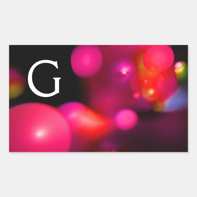 ADESIVO RETANGULAR PINK FUCHSIA PURPLE BLACK FRACTAL BUBBLES MONOGRAM (Frente)