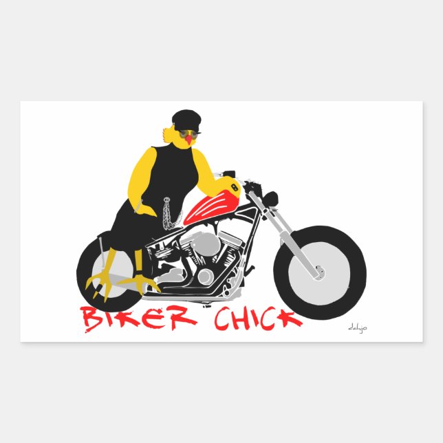 Adesivo Retangular PINTINHO BIKER sentado em sua moto (Frente)