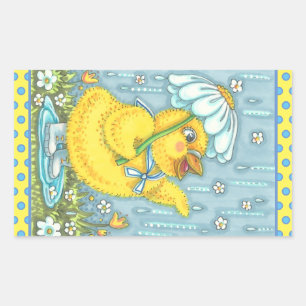 ADESIVO RETANGULAR PINTINHO PRIMAVERA DE CHÁ,  DE GALINHAS DE FRANGO