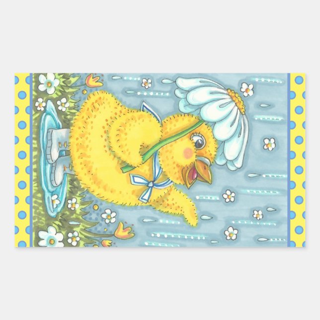 ADESIVO RETANGULAR PINTINHO PRIMAVERA DE CHÁ,  DE GALINHAS DE FRANGO (Frente)