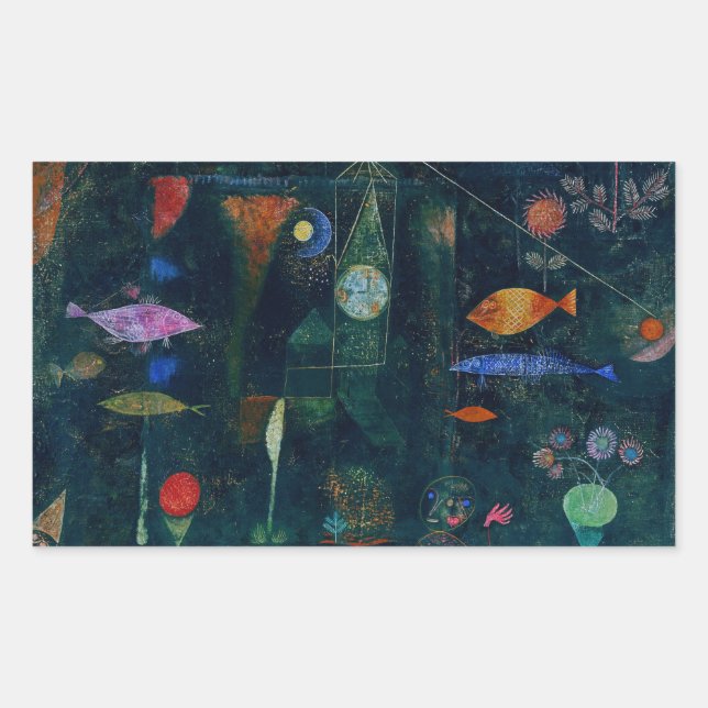 Adesivo Retangular Pintura Abstrata Magia de Peixes de Paul Klee Arte (Frente)
