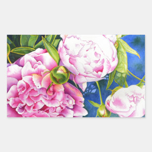 Adesivo Retangular Pintura de pénia branca rosa floral romântico