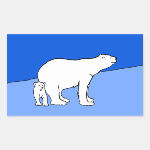 Adesivo Retangular Pintura de Polar Bear Mãe e Cubo - Arte da Vida S