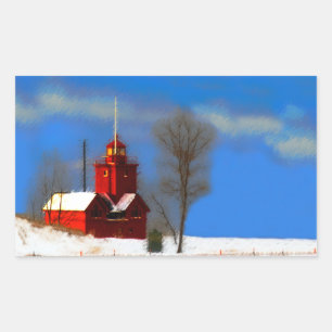 Adesivo Retangular Pintura do Farol Vermelho Grande - Arte Original